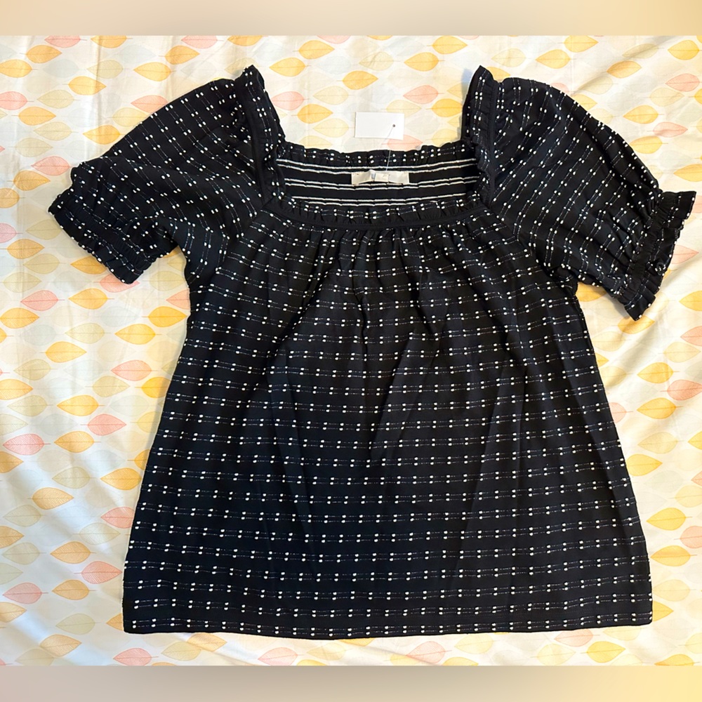 Dotted Puff Sleeve Square Neck Top